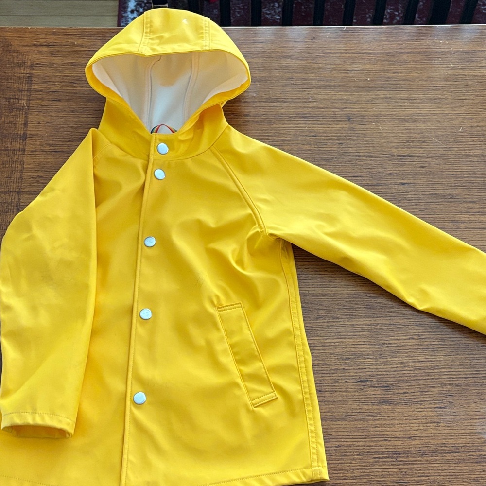 Primary Bright Yellow Hooded Raincoat with Snap Front